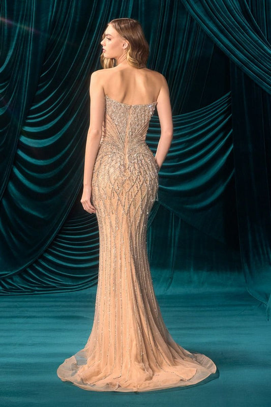 Crystal Beaded Sweetheart Mermaid Gown with Illusion Bodice
