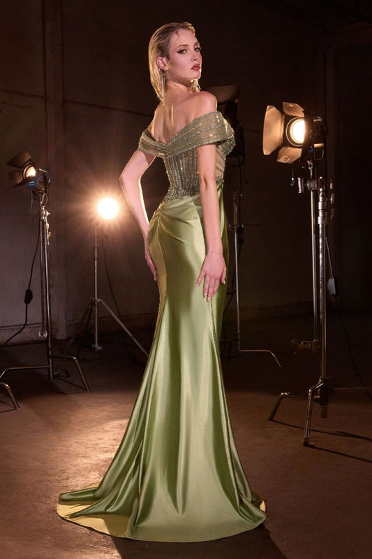 Off The Shoulder Satin Fitted Gown