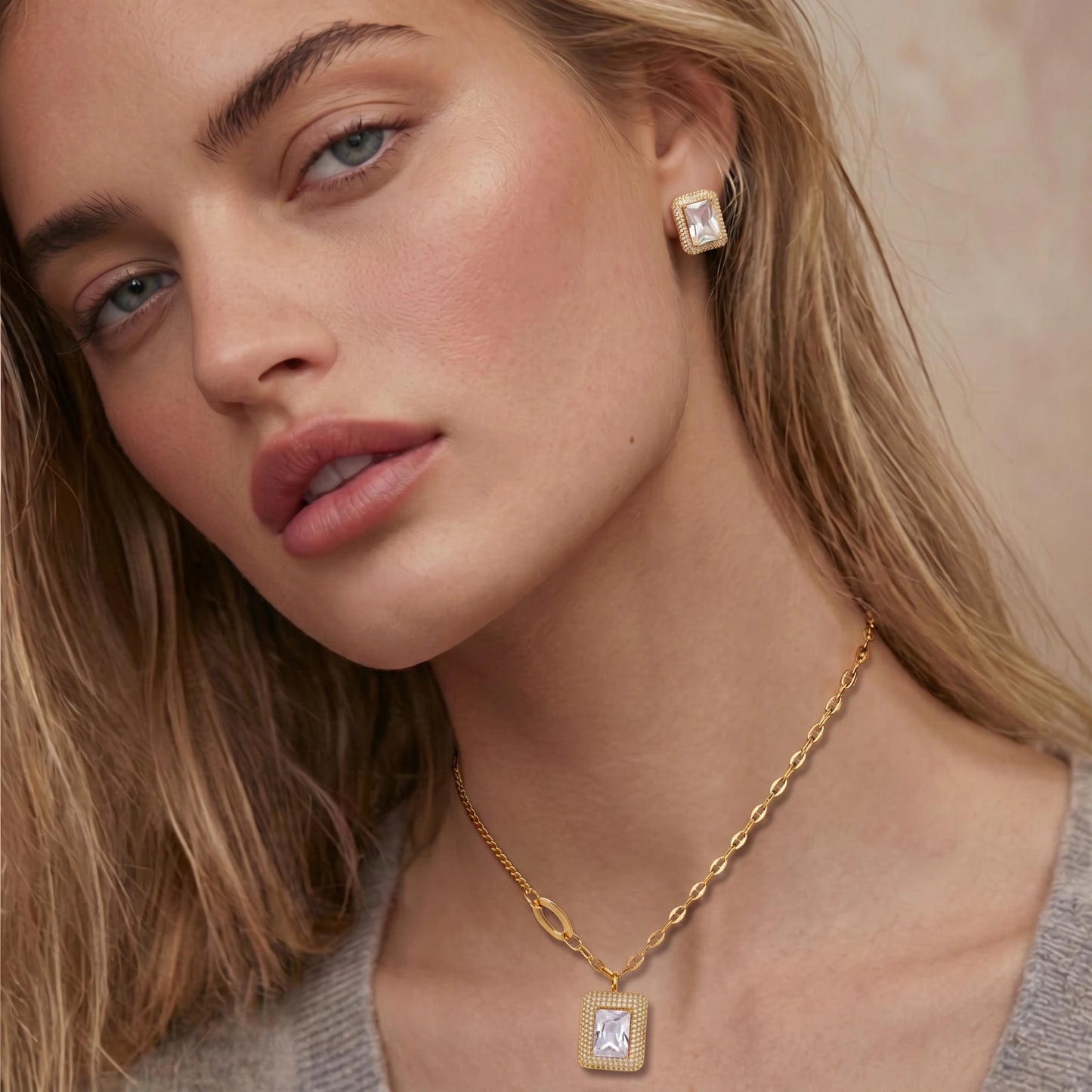 Emerald Cut Halo Set