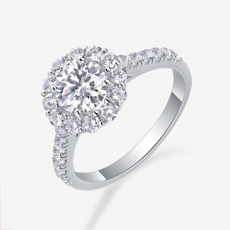 Elegant Moissanite and Cubic Zirconia Geometric Design 925 Sterling Silver Ring