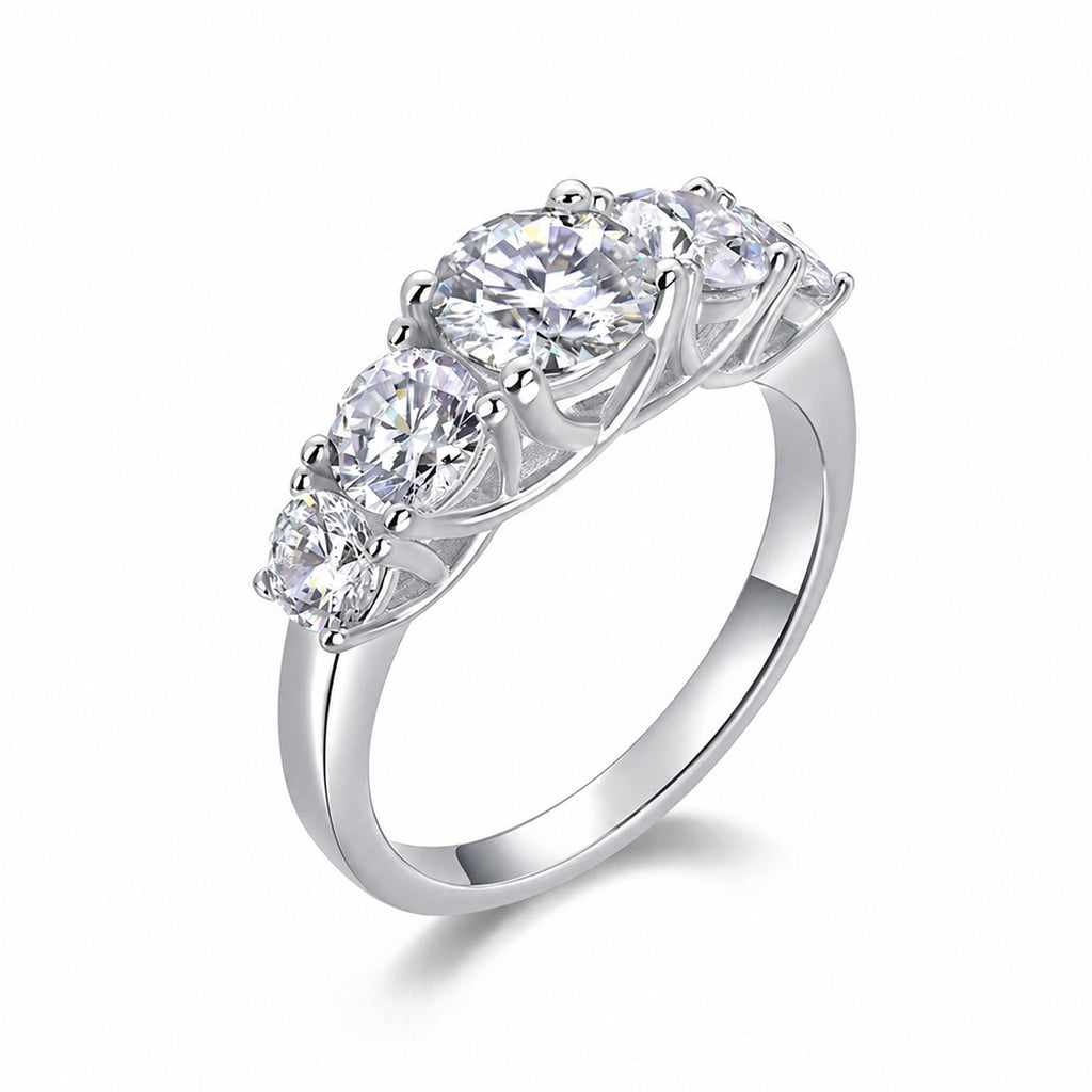 Five Stone Gradient Round Moissanite 925 Sterling Silver Ring