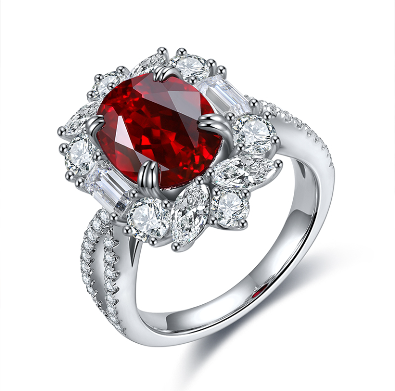 Lab-Grown Gemstone Cushion-Cut Floral Halo Ring in 925 Sterling Silver