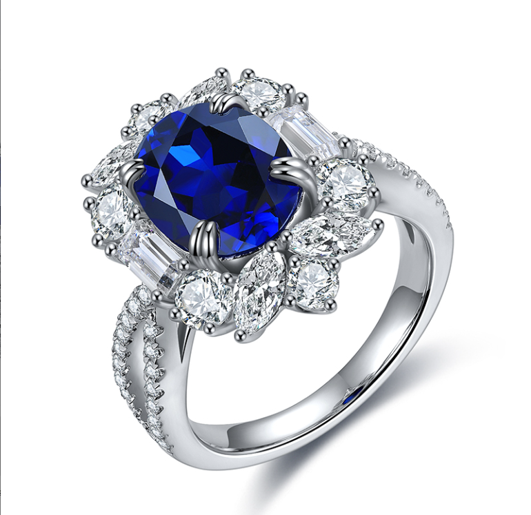 Lab-Grown Gemstone Cushion-Cut Floral Halo Ring in 925 Sterling Silver