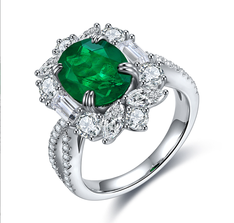Lab-Grown Gemstone Cushion-Cut Floral Halo Ring in 925 Sterling Silver