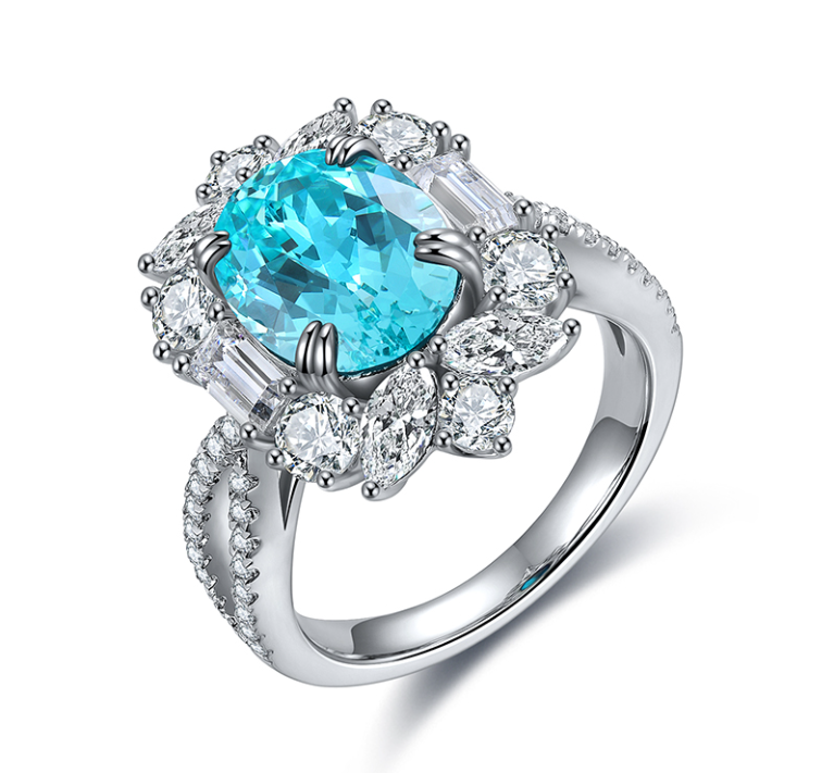 Lab-Grown Gemstone Cushion-Cut Floral Halo Ring in 925 Sterling Silver