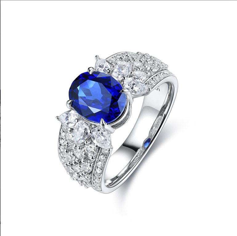 Oval-Cut Gemstone Leaf Cluster Statement Ring in 925 Sterling Silver