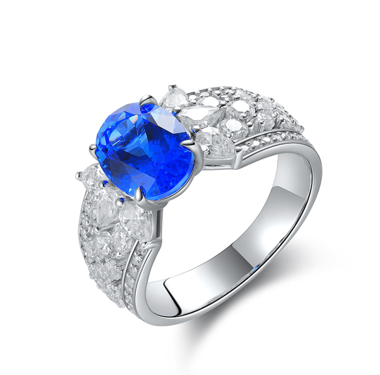 Oval-Cut Gemstone Leaf Cluster Statement Ring in 925 Sterling Silver