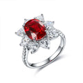 Oval-Cut Lab Gem Floral Cluster Ring in 925 Sterling Silver
