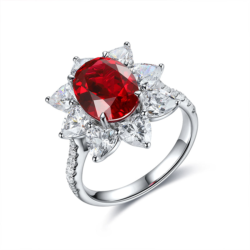 Oval-Cut Lab Gem Floral Cluster Ring in 925 Sterling Silver