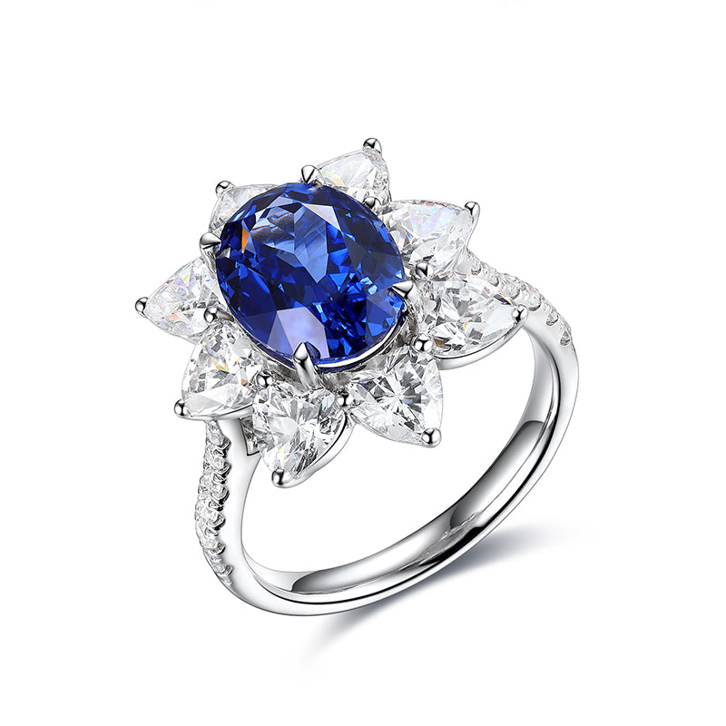 Oval-Cut Lab Gem Floral Cluster Ring in 925 Sterling Silver