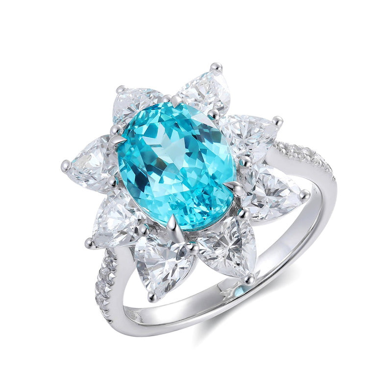 Oval-Cut Lab Gem Floral Cluster Ring in 925 Sterling Silver
