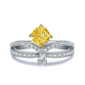 Yellow Cushion-Cut Moissanite Split Shank Statement Ring in 925 Sterling Silver