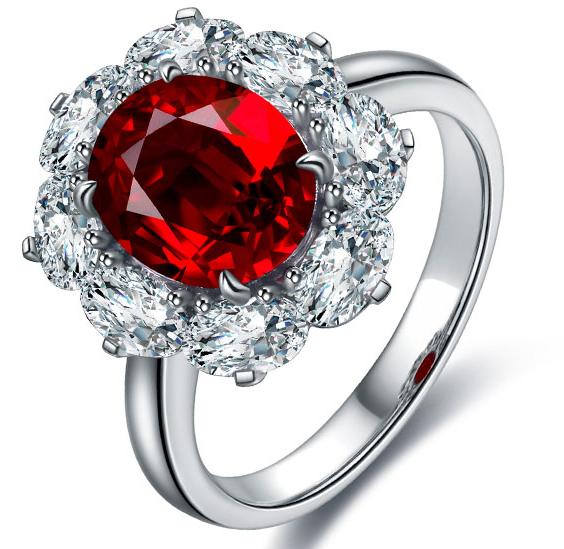Oval-Cut Gemstone Floral Halo Ring in 925 Sterling Silver