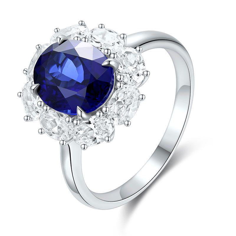 Oval-Cut Gemstone Floral Halo Ring in 925 Sterling Silver