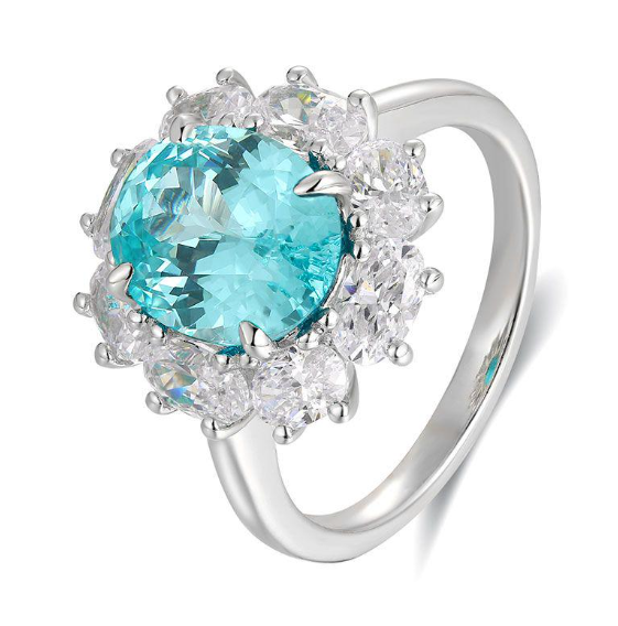 Oval-Cut Gemstone Floral Halo Ring in 925 Sterling Silver