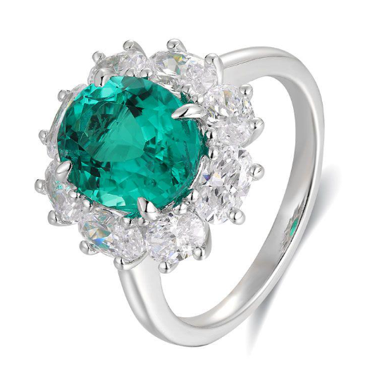 Oval-Cut Gemstone Floral Halo Ring in 925 Sterling Silver