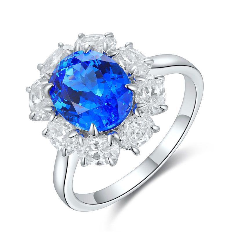 Oval-Cut Gemstone Floral Halo Ring in 925 Sterling Silver