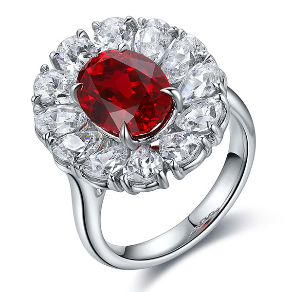 Oval-Cut Lab-Created Gemstone Floral Halo Ring in 925 Sterling Silver