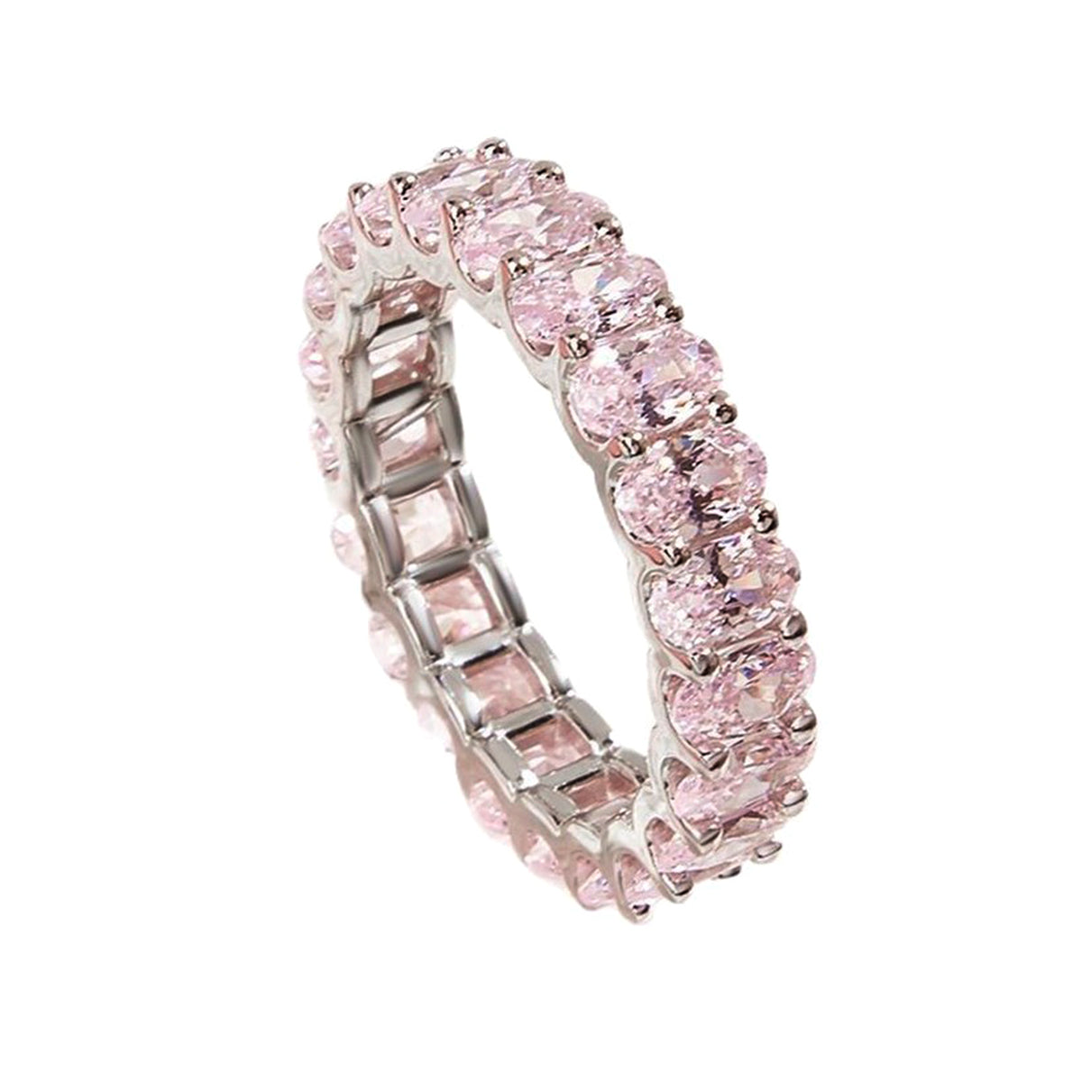 Pink Oval-Cut Moissanite Eternity Band Ring in 925 Sterling Silver