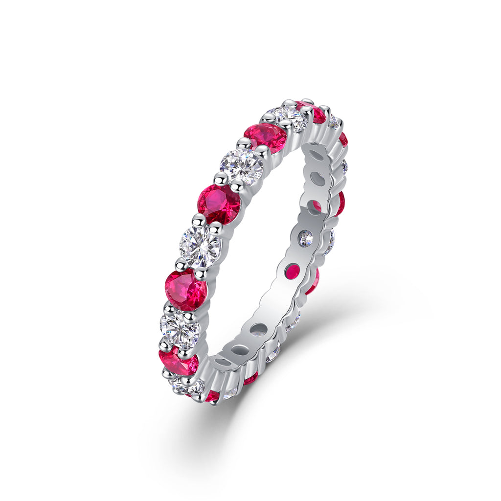 Round-Cut Moissanite Alternating Gemstone Eternity Band Ring in 925 Sterling Silver