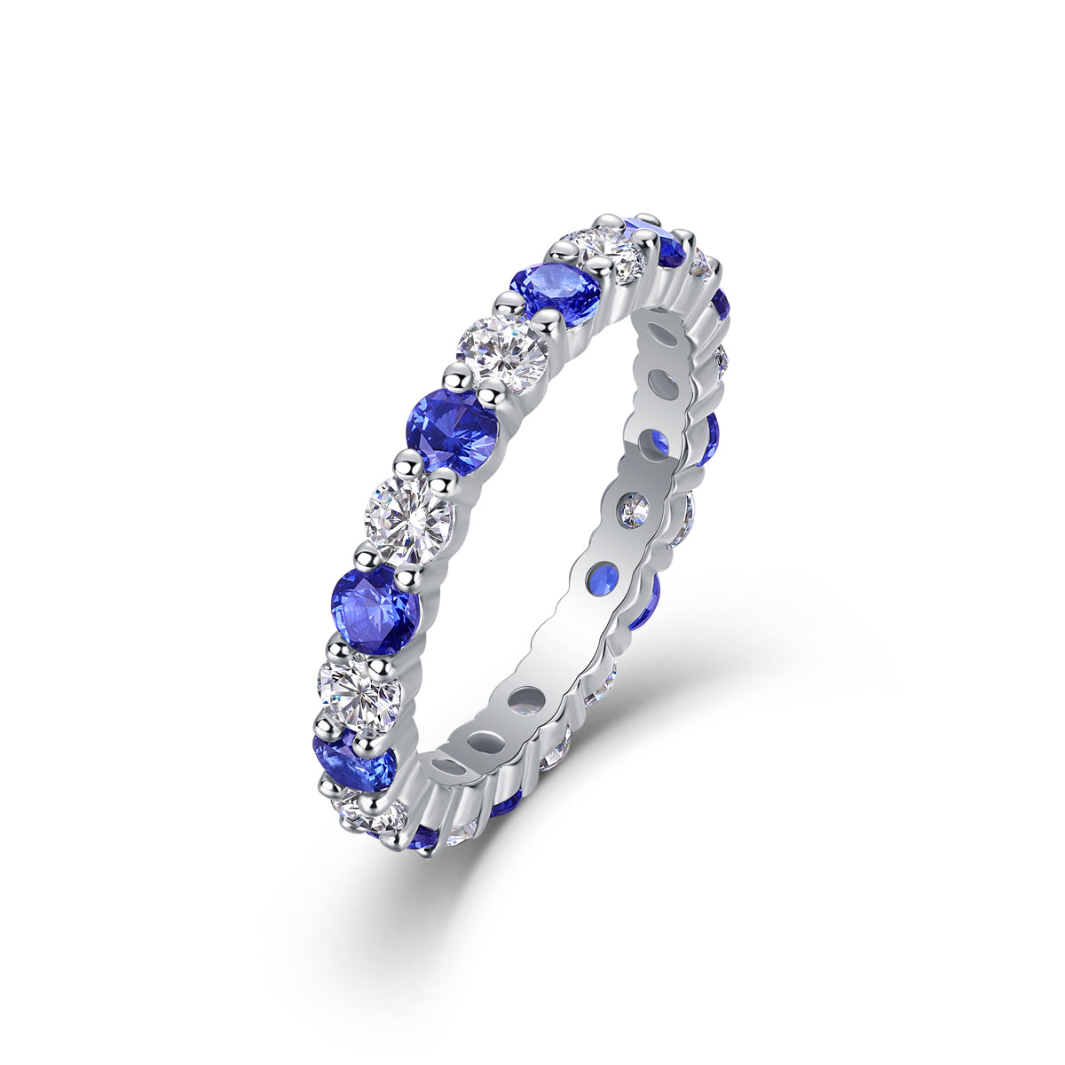 Round-Cut Moissanite Alternating Gemstone Eternity Band Ring in 925 Sterling Silver