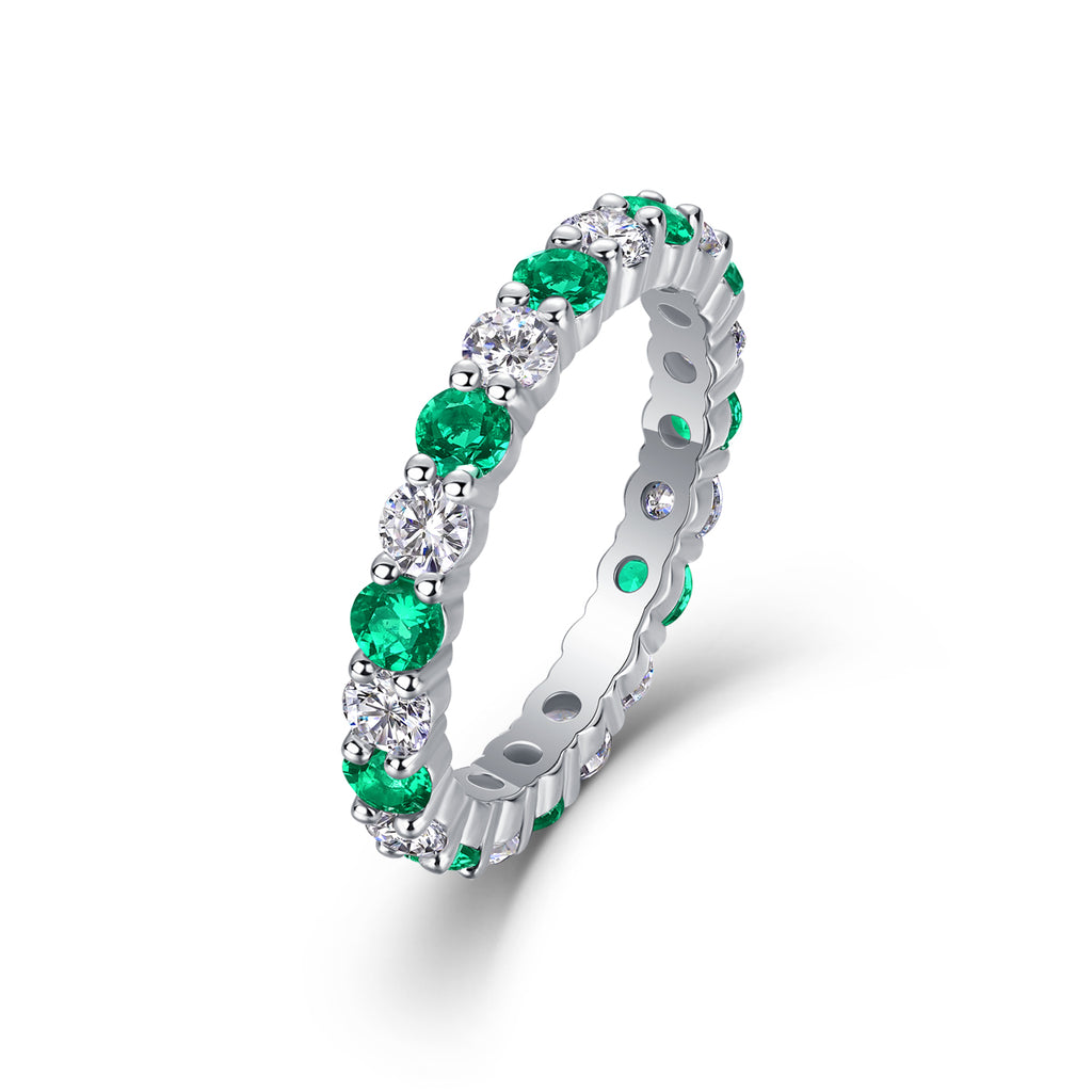 Round-Cut Moissanite Alternating Gemstone Eternity Band Ring in 925 Sterling Silver