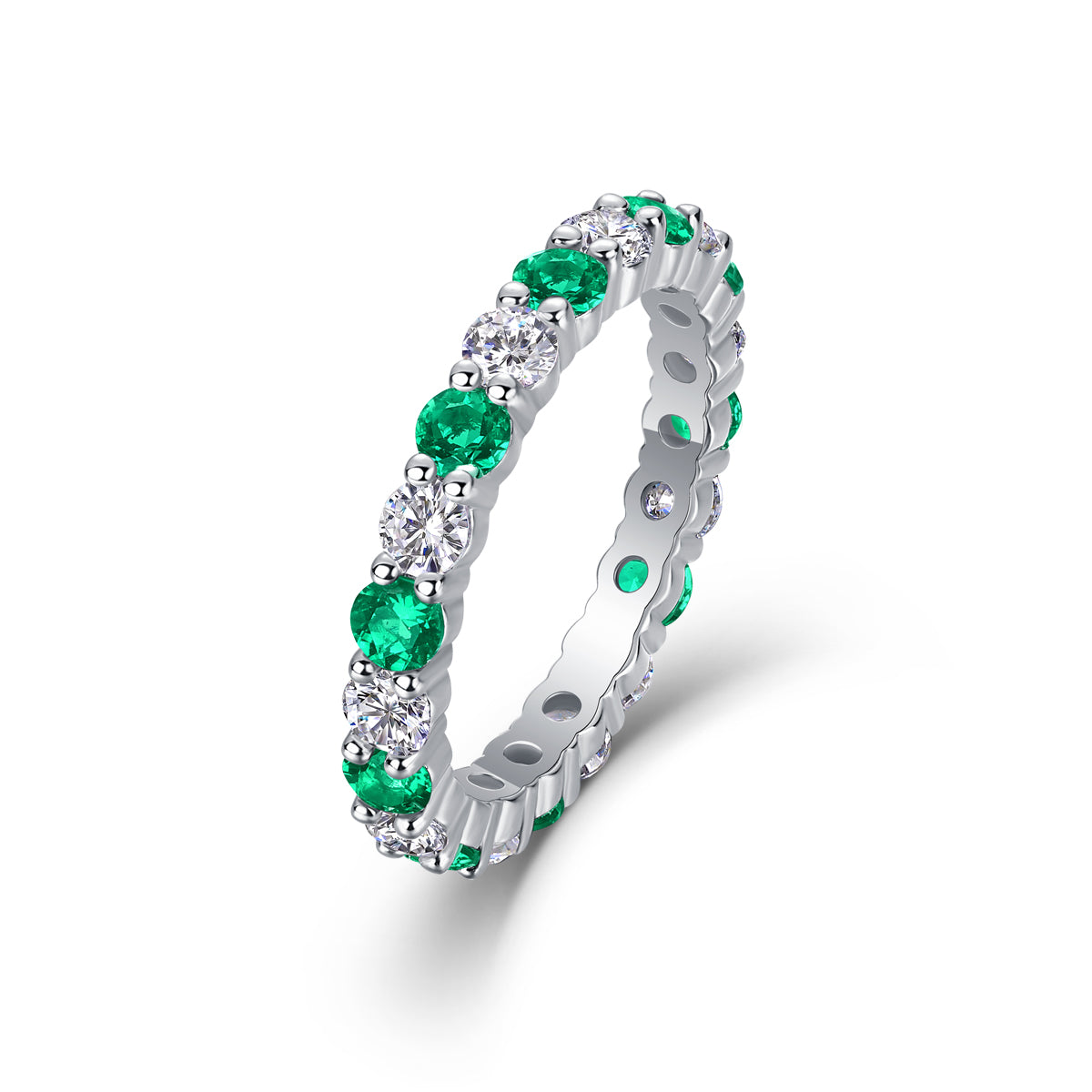 Round-Cut Moissanite Alternating Gemstone Eternity Band Ring in 925 Sterling Silver