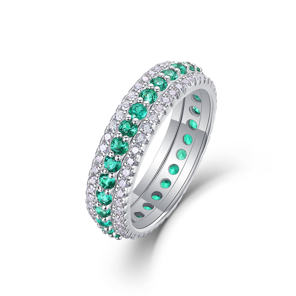 Round-Cut Gemstone and Moissanite Triple-Row Eternity Ring in 925 Sterling Silver
