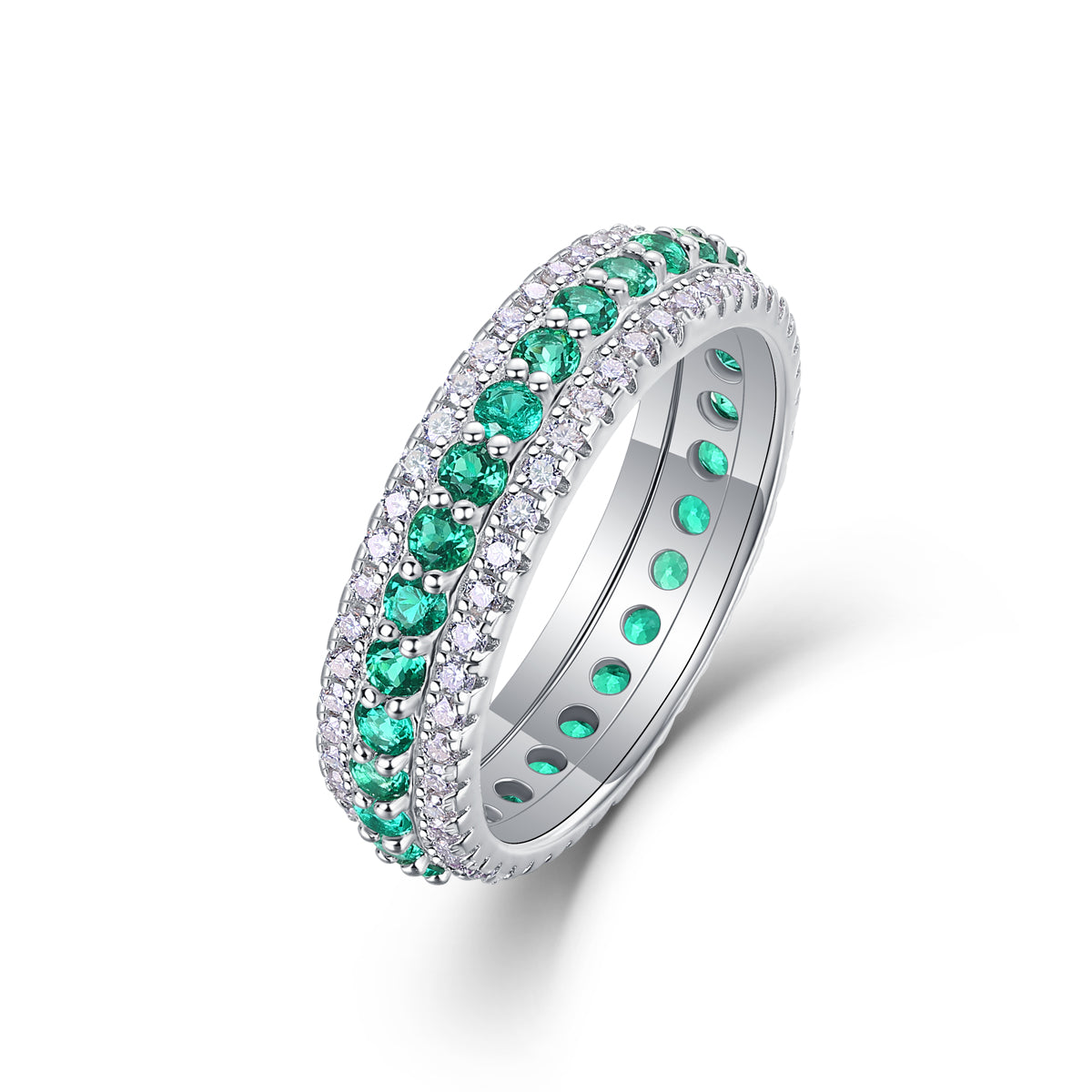 Round-Cut Gemstone and Moissanite Triple-Row Eternity Ring in 925 Sterling Silver