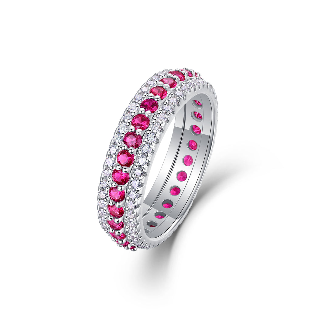 Round-Cut Gemstone and Moissanite Triple-Row Eternity Ring in 925 Sterling Silver