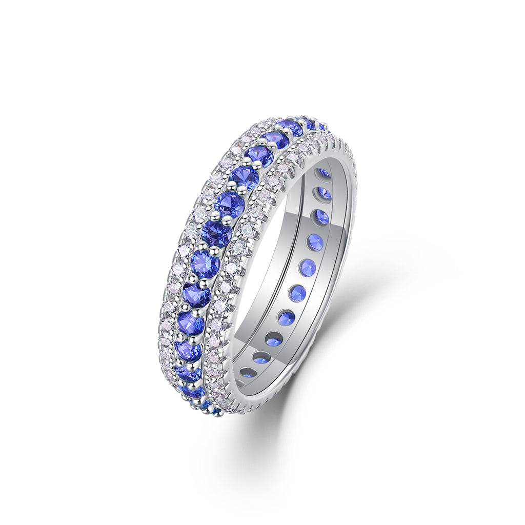 Round-Cut Gemstone and Moissanite Triple-Row Eternity Ring in 925 Sterling Silver
