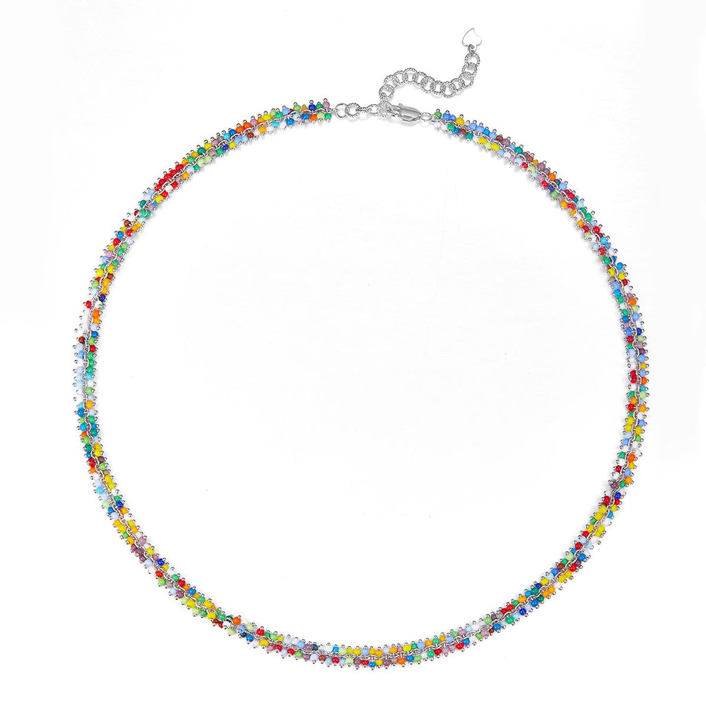 Round-Bead Multicolor Tennis Choker Necklace in 925 Sterling Silver