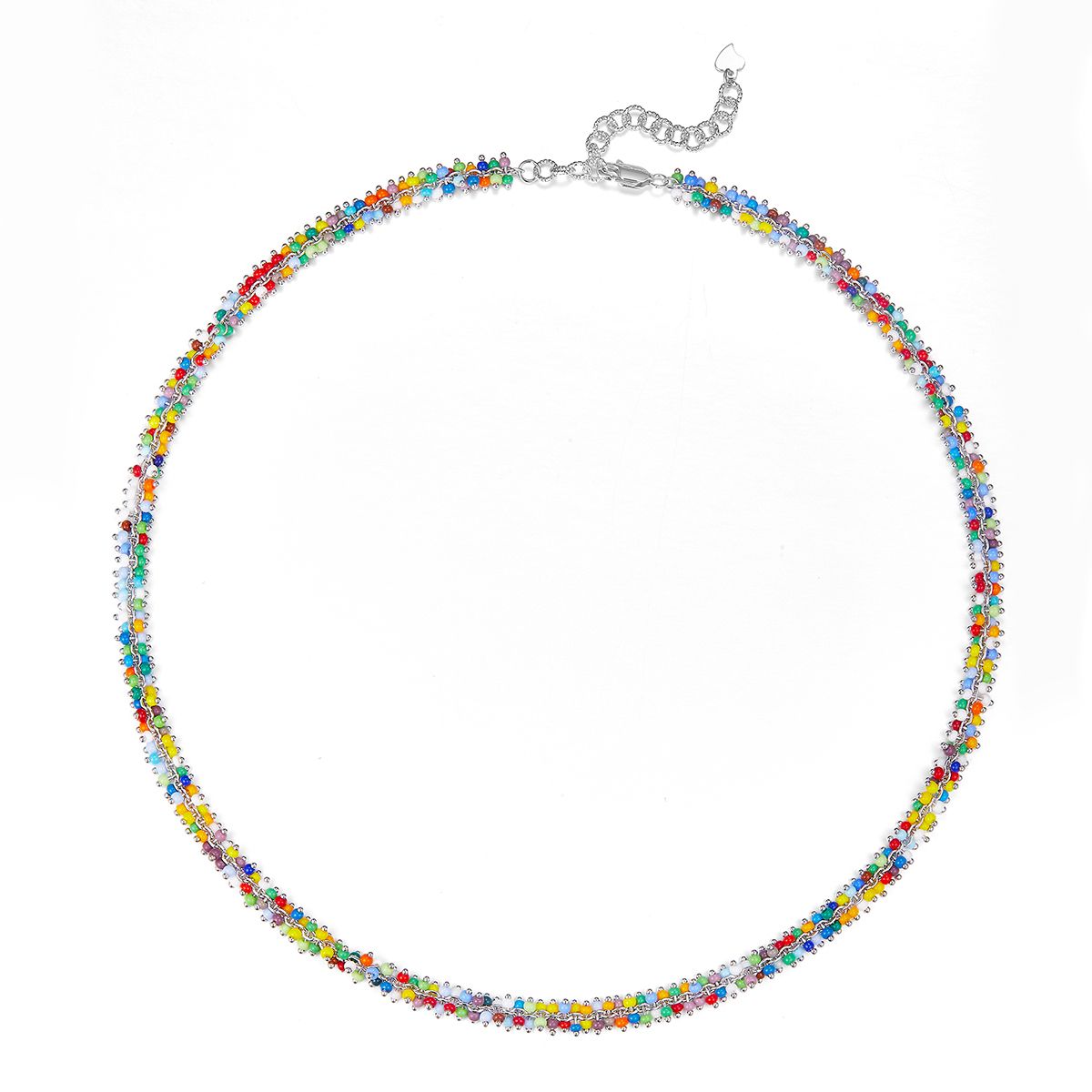 Round-Bead Multicolor Tennis Choker Necklace in 925 Sterling Silver