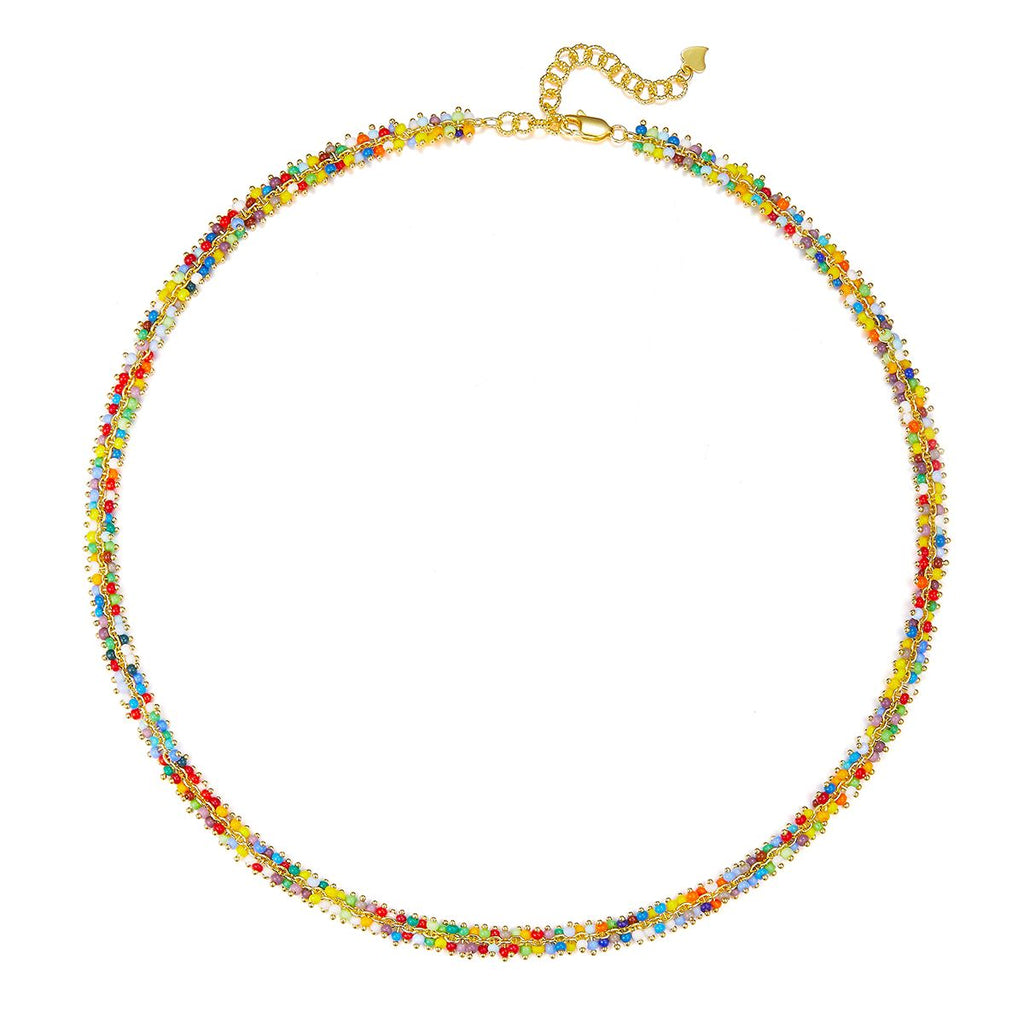 Round-Bead Multicolor Tennis Choker Necklace in 925 Sterling Silver