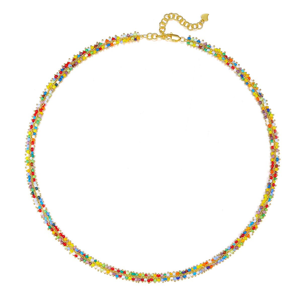Round-Bead Multicolor Tennis Choker Necklace in 925 Sterling Silver