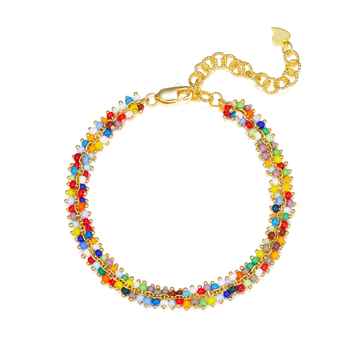 Multicolor Beaded Fringe Chain Bracelet in 925 Sterling Silver