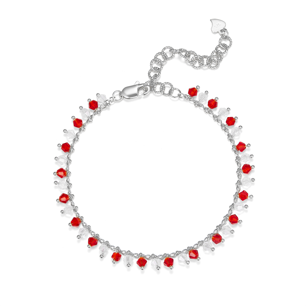 Bicone-Cut Crystal Dangle Station Bracelet in 925 Sterling Silver