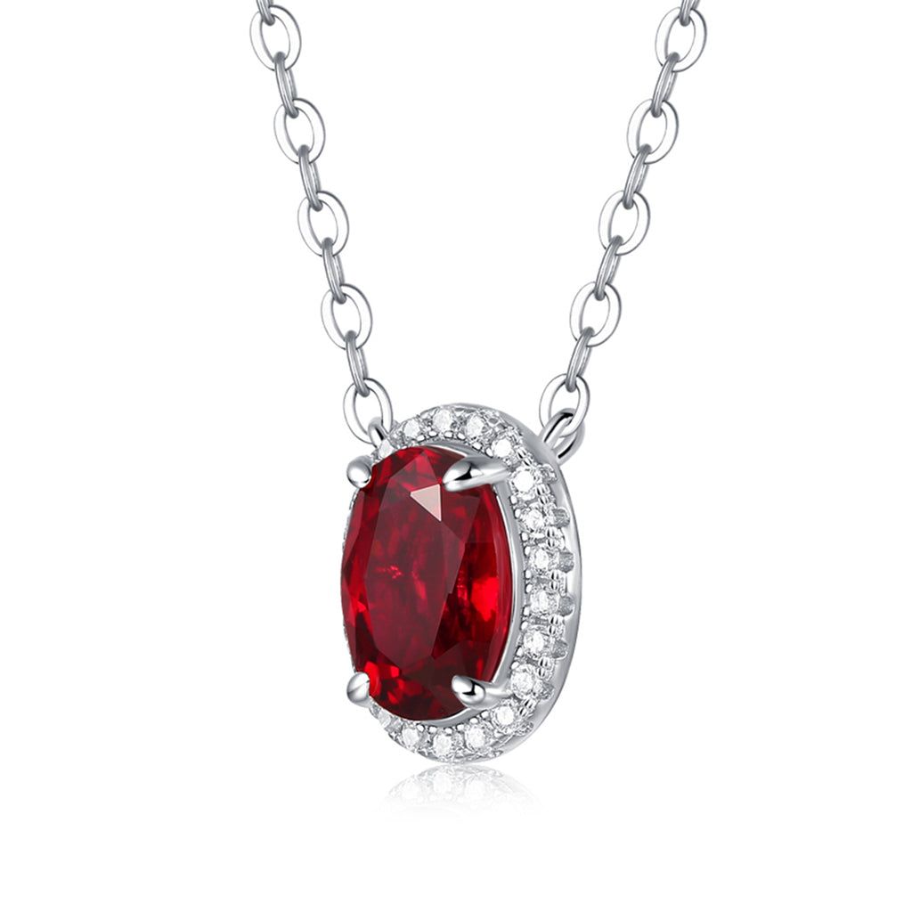 Oval-Cut Halo Gemstone Pendant Necklace in 925 Sterling Silver
