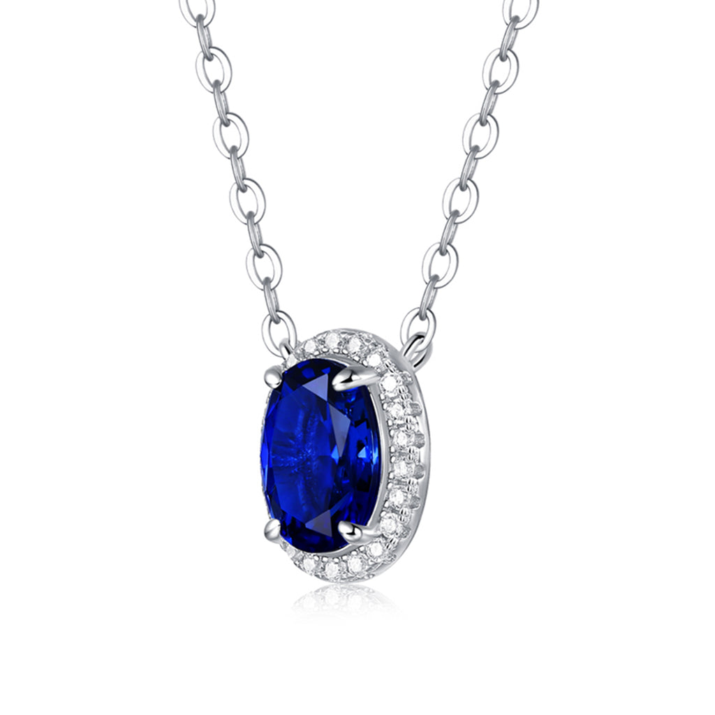 Oval-Cut Halo Gemstone Pendant Necklace in 925 Sterling Silver