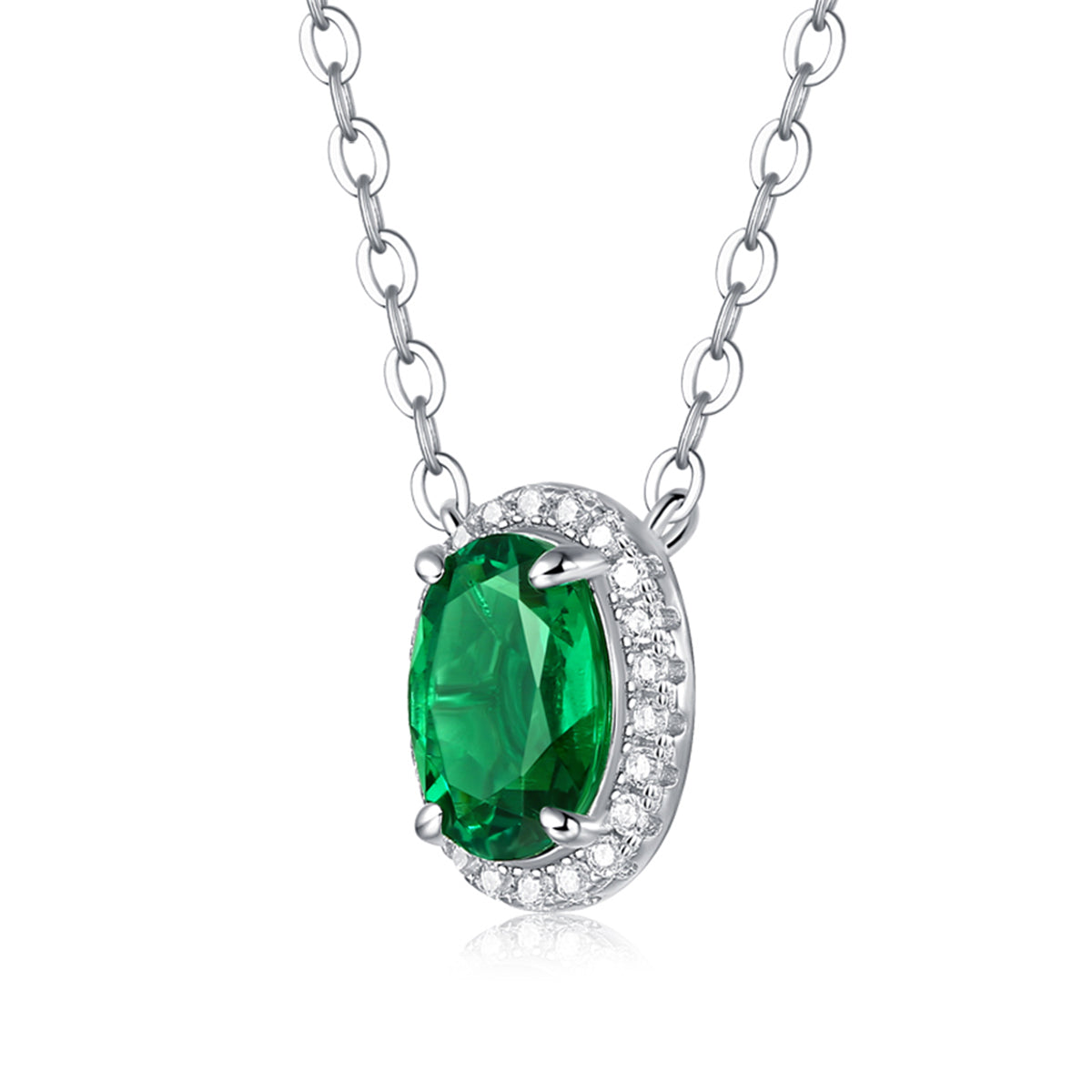 Oval-Cut Halo Gemstone Pendant Necklace in 925 Sterling Silver