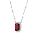 Emerald-Cut Lab Gemstone Halo Pendant Necklace in 925 Sterling Silver