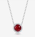Round-Cut Lab-Created Gemstone Halo Pendant Necklace in 925 Sterling Silver