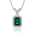 Emerald-Cut Lab Emerald Halo Pendant Necklace in 925 Sterling Silver