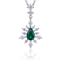Lab-Created Emerald Pear-Cut Snowflake Drop Necklace in 925 Sterling Silver