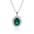 Oval-Cut Lab Emerald Halo Pendant Necklace in 925 Sterling Silver