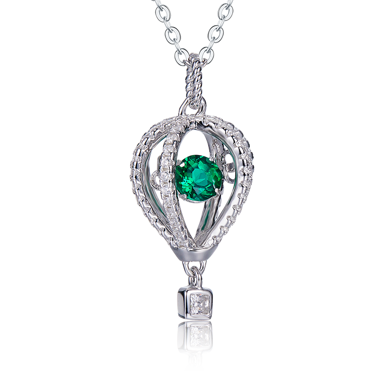 Round-Cut Lab Emerald Twisted Cage Pendant Necklace in 925 Sterling Silver