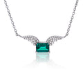 Emerald-Cut Lab Emerald Angel Wing Pendant Necklace in 925 Sterling Silver