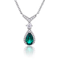 Pear-Cut Lab Emerald Chevron Halo Pendant Necklace in 925 Sterling Silver
