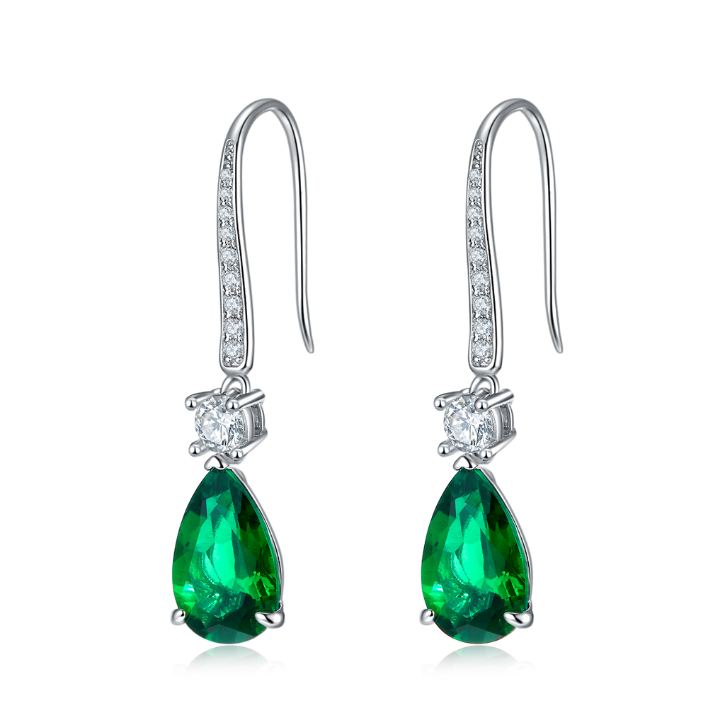 Pear-Cut Lab Emerald Pave Drop Earrings in 925 Sterling Silver