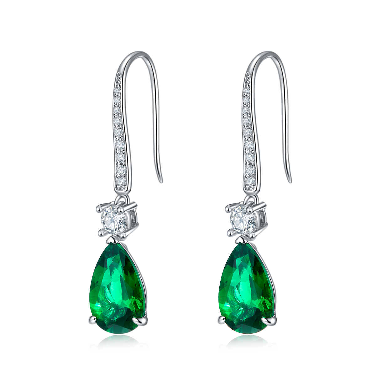 Pear-Cut Lab Emerald Pave Drop Earrings in 925 Sterling Silver